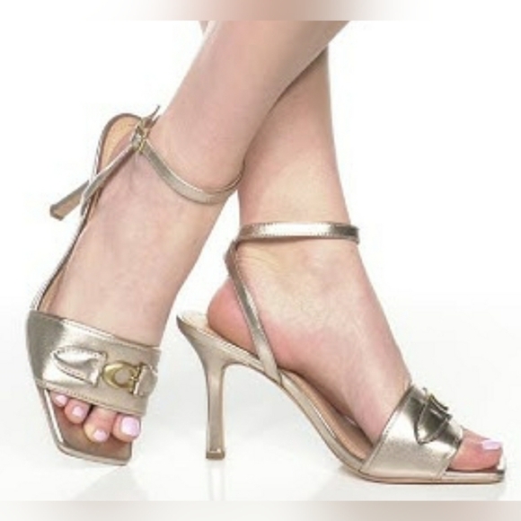 Coach 9.5 Holiday Gold Champagne Cocktail Events Dress Sandals New - Picture 1 of 5